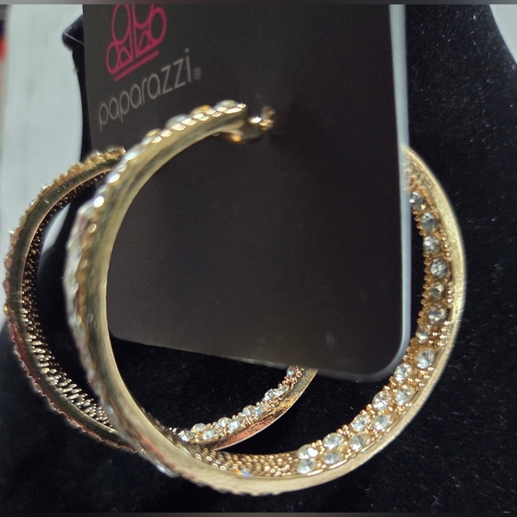 paparazzi Jewelry - paparazzi Gold Crystal Hoop Earrings - Gold Rhinestone Hoops